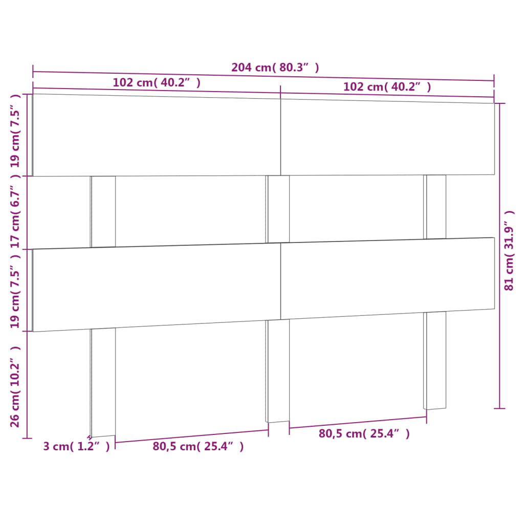 vidaXL Tăblie de pat, negru, 204x3x81 cm, lemn masiv de pin