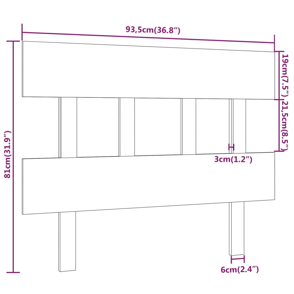 vidaXL Tăblie de pat, negru, 93,5x3x81 cm, lemn masiv de pin
