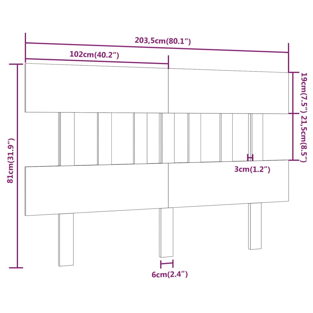 vidaXL Tăblie de pat, maro miere, 203,5x3x81 cm, lemn masiv de pin