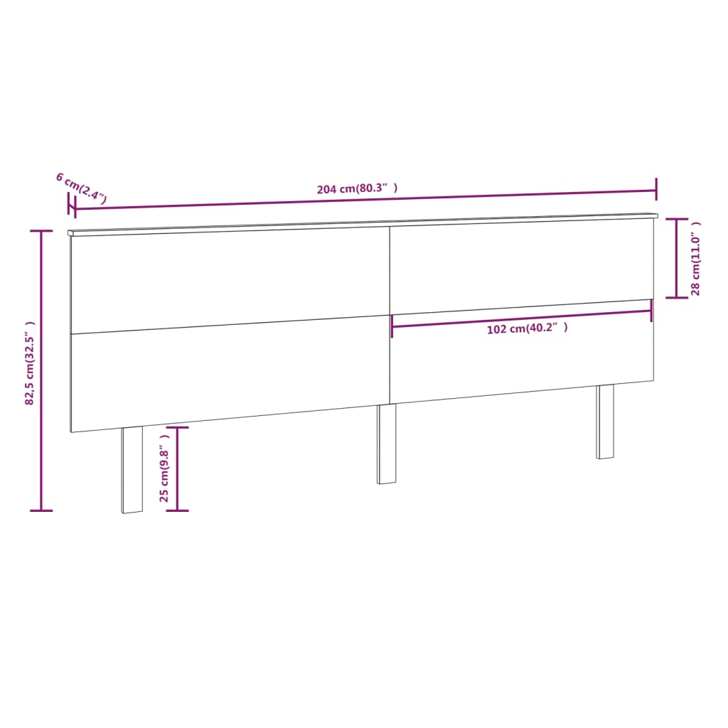 vidaXL Tăblie de pat, negru, 204x6x82,5 cm, lemn masiv de pin