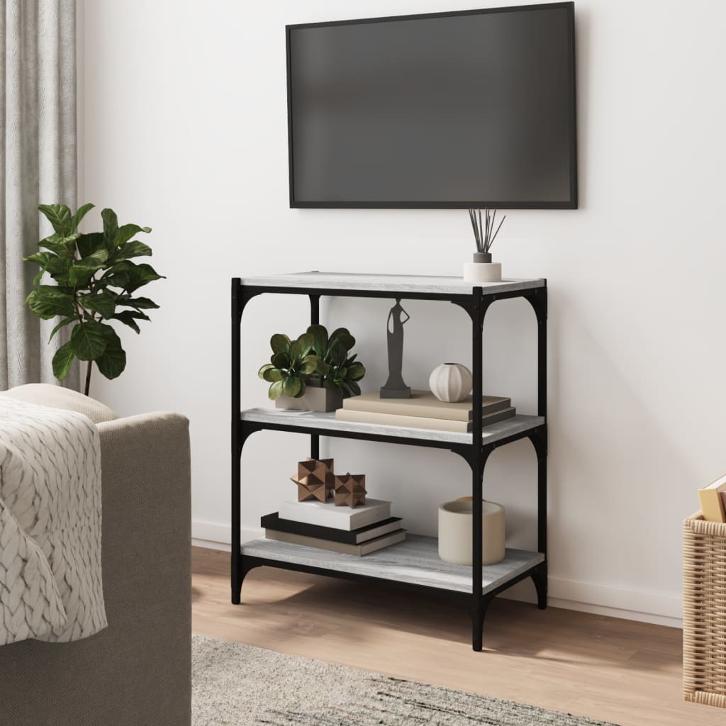 vidaXL Raft de cărți gri sonoma 60x33x70,5 cm, lemn prelucrat și oțel