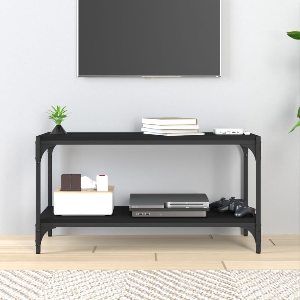 vidaXL Comodă TV, negru, 80x33x41 cm, lemn prelucrat și oțel
