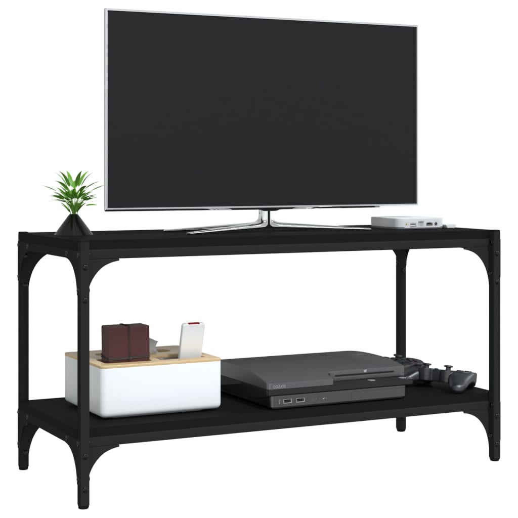 vidaXL Comodă TV, negru, 80x33x41 cm, lemn prelucrat și oțel