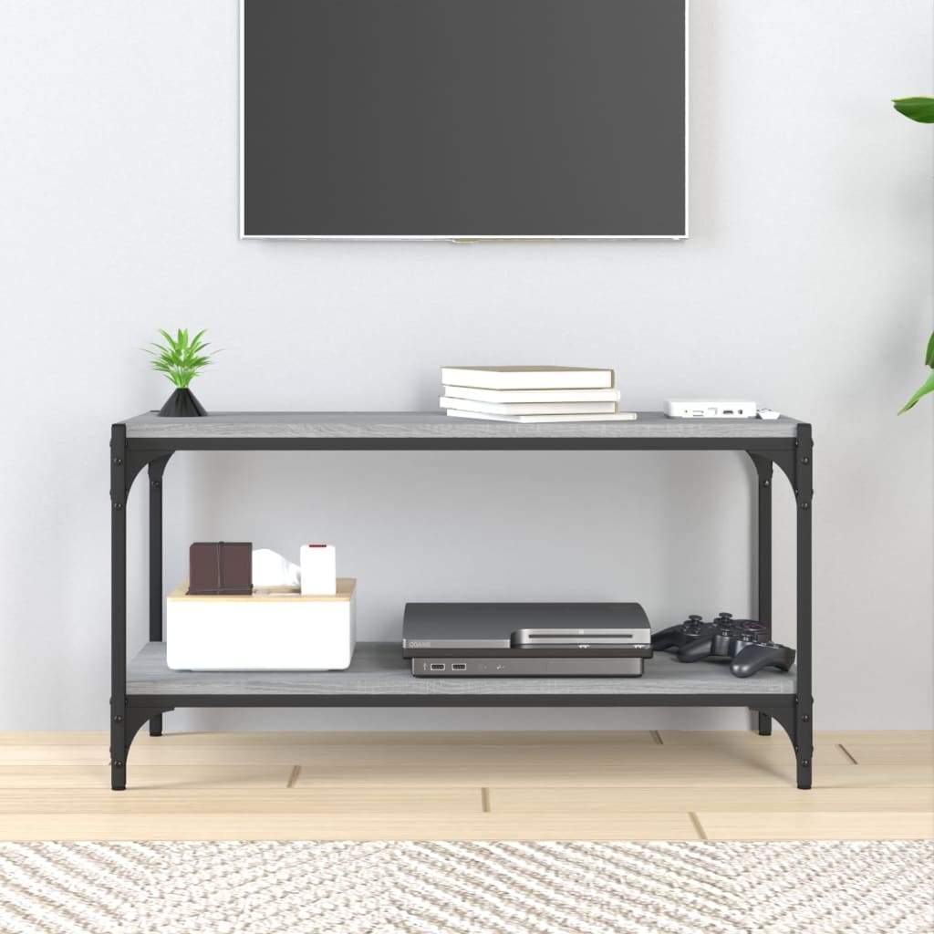 vidaXL Comodă TV, gri sonoma, 80x33x41 cm, lemn prelucrat și oțel vidaXL Comodă TV, gri sonoma, 80x33x41 cm, lemn prelucrat și oțel