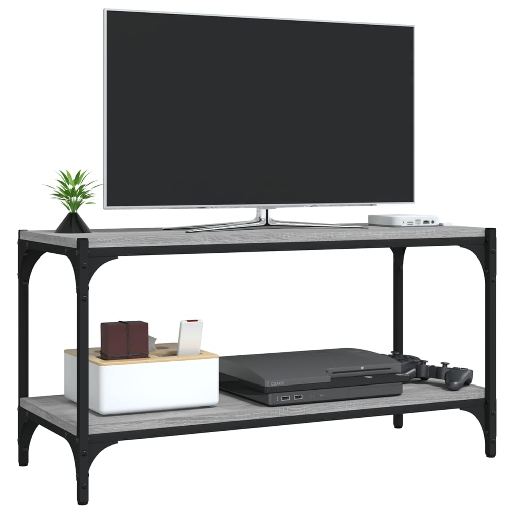 vidaXL Comodă TV, gri sonoma, 80x33x41 cm, lemn prelucrat și oțel vidaXL Comodă TV, gri sonoma, 80x33x41 cm, lemn prelucrat și oțel