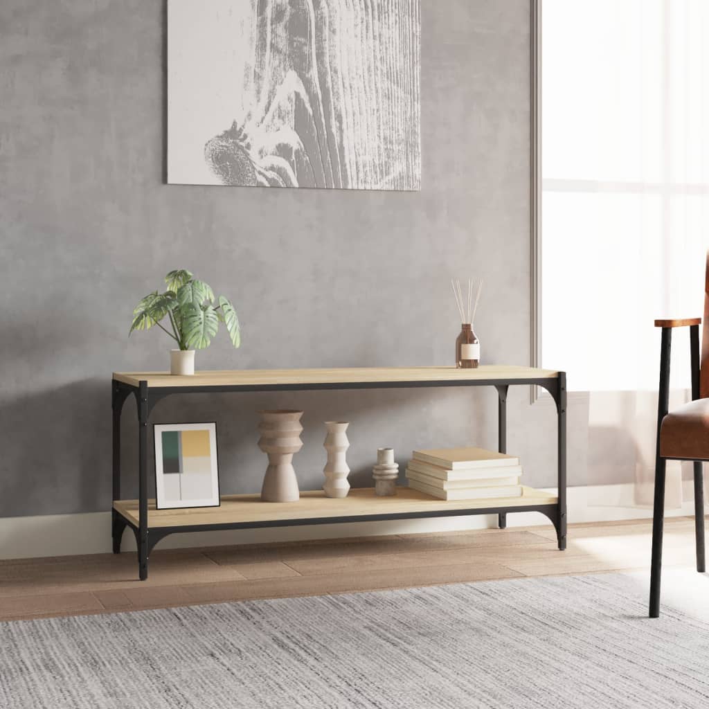 vidaXL Comodă TV, stejar sonoma, 100x33x41 cm, lemn prelucrat și oțel