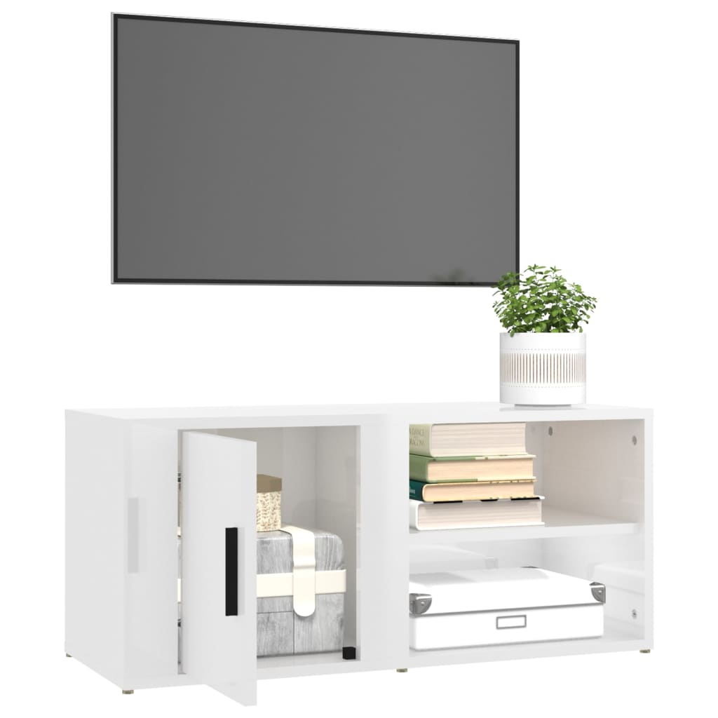 vidaXL Comodă TV, alb extralucios, 80x31,5x36 cm, lemn prelucrat vidaXL Comodă TV, alb extralucios, 80x31,5x36 cm, lemn prelucrat