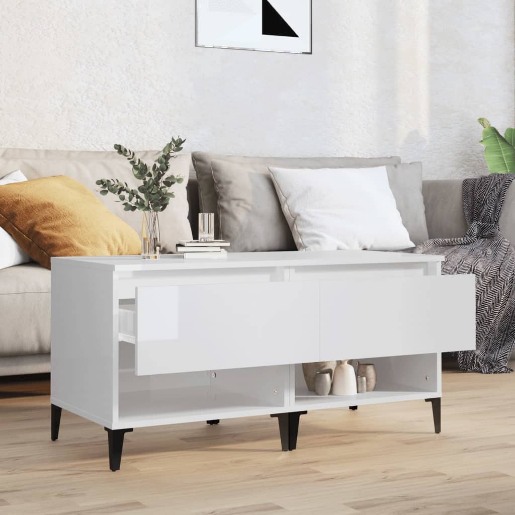 vidaXL Mese laterale 2 buc. alb extralucios 50x46x50 cm lemn compozit