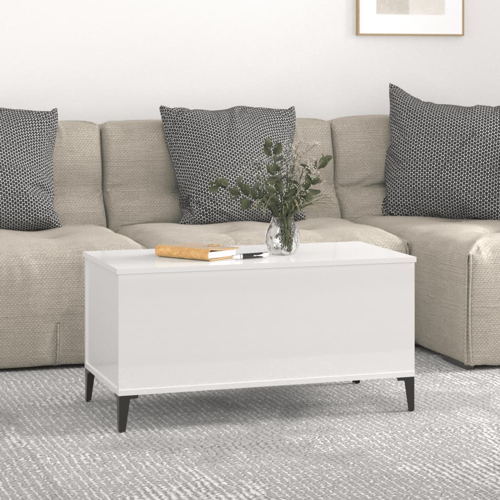 vidaXL Măsuță de cafea, alb extralucios, 90x44,5x45 cm, lemn compozit