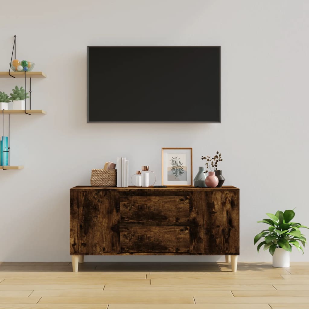 vidaXL Comodă TV, stejar fumuriu, 102x44,5x50 cm, lemn prelucrat vidaXL Comodă TV, stejar fumuriu, 102x44,5x50 cm, lemn prelucrat
