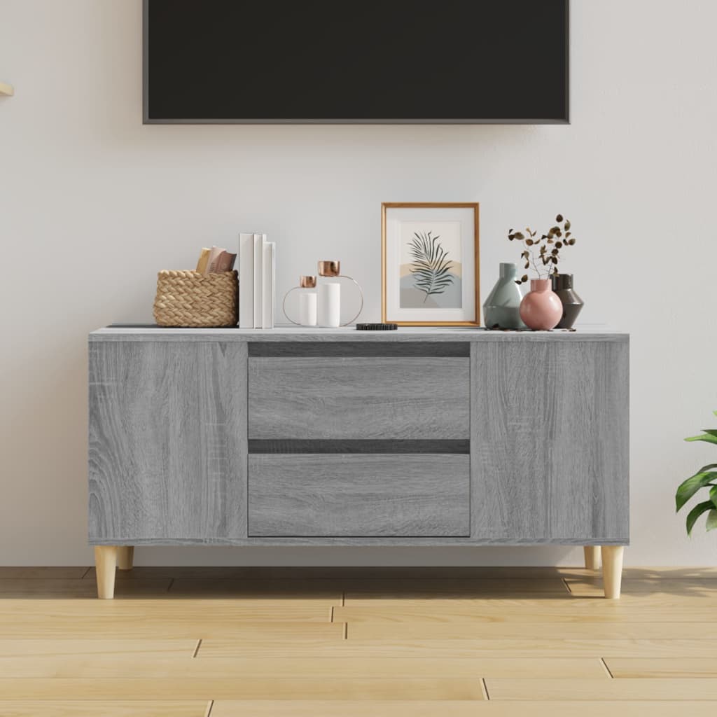 vidaXL Comodă TV, gri sonoma, 102x44,5x50 cm, lemn prelucrat vidaXL Comodă TV, gri sonoma, 102x44,5x50 cm, lemn prelucrat