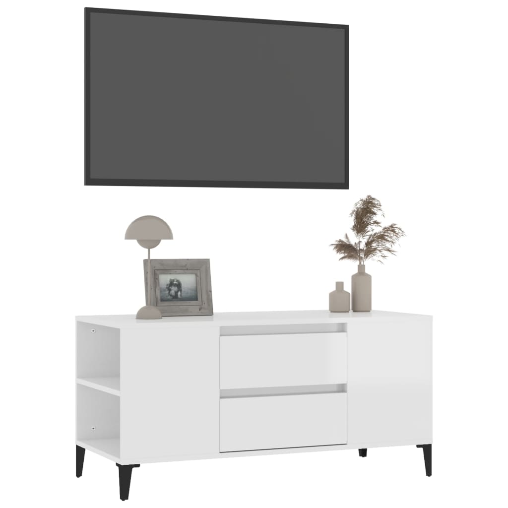 vidaXL Comodă TV, alb extralucios, 102x44,5x50 cm, lemn prelucrat