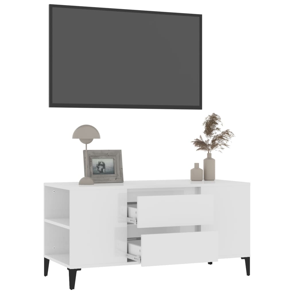 vidaXL Comodă TV, alb extralucios, 102x44,5x50 cm, lemn prelucrat