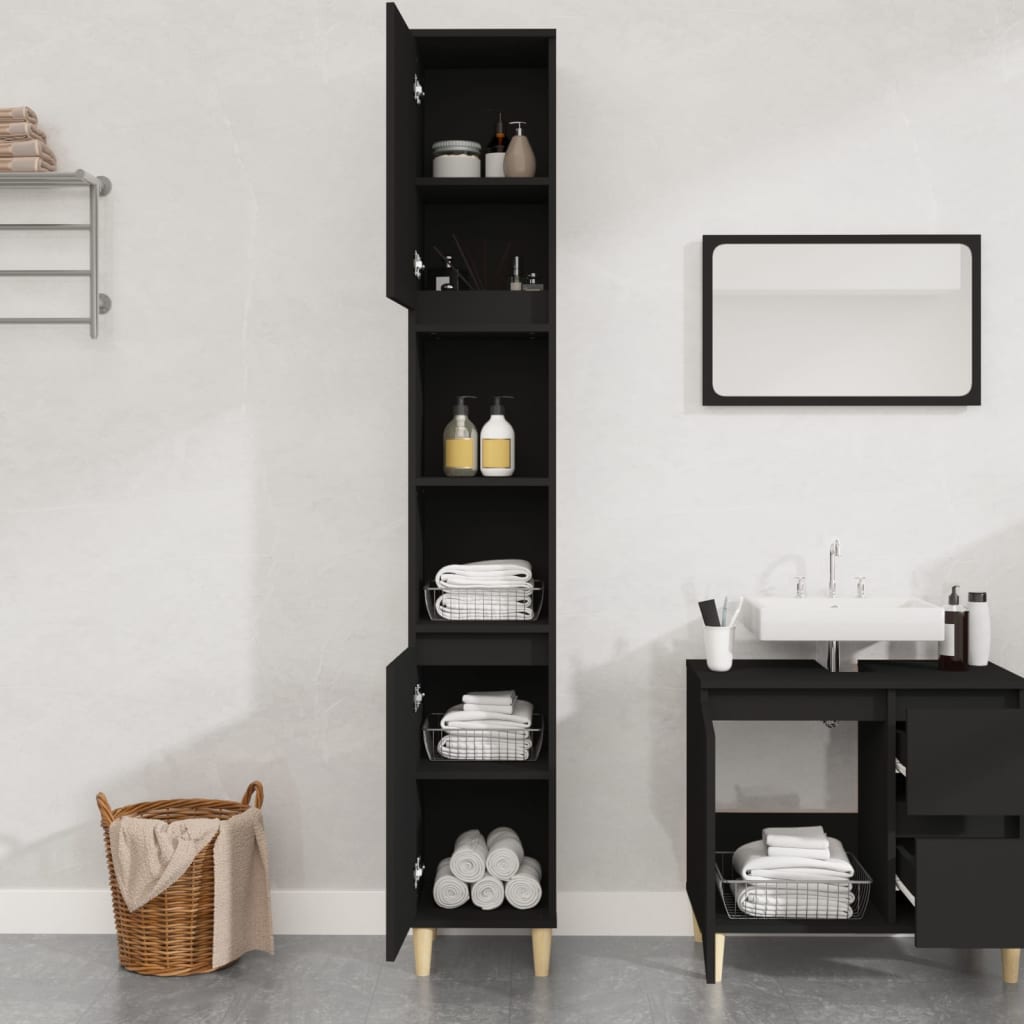 vidaXL Dulap de baie, negru, 30x30x190 cm, lemn prelucrat