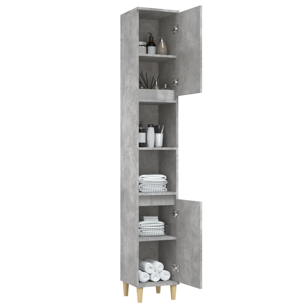vidaXL Dulap de baie, gri beton, 30x30x190 cm, lemn prelucrat