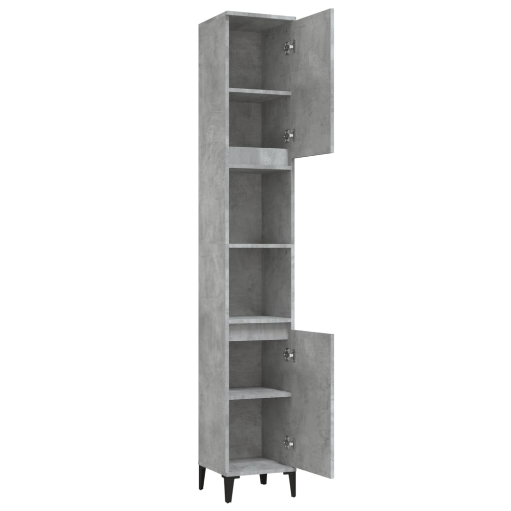 vidaXL Dulap de baie, gri beton, 30x30x190 cm, lemn prelucrat
