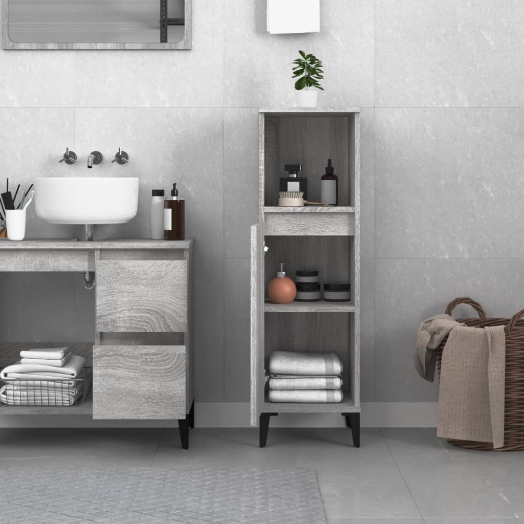vidaXL Dulap de baie, gri sonoma, 30x30x100 cm, lemn prelucrat