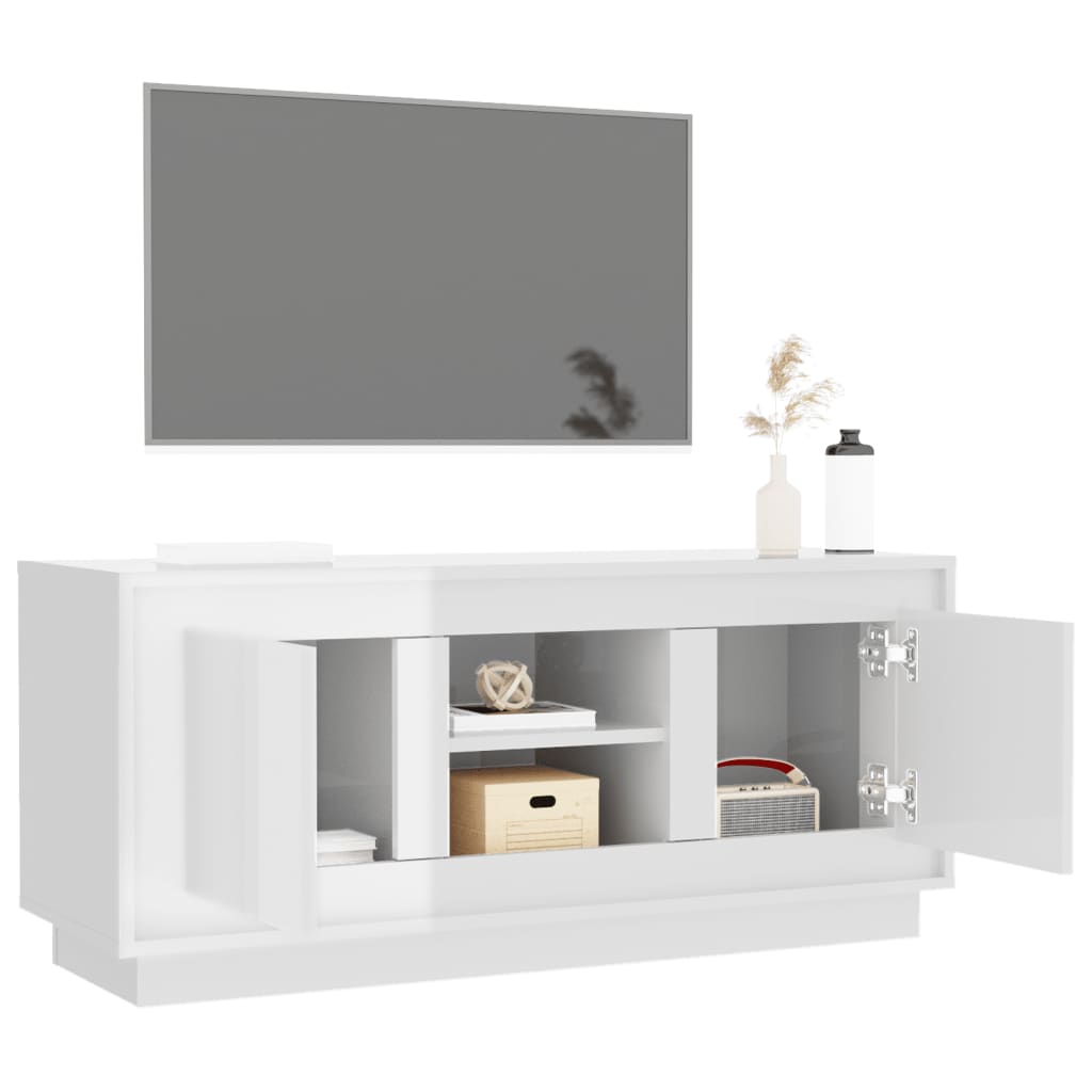 vidaXL Comodă TV, alb extralucios, 102x35x45 cm, lemn prelucrat