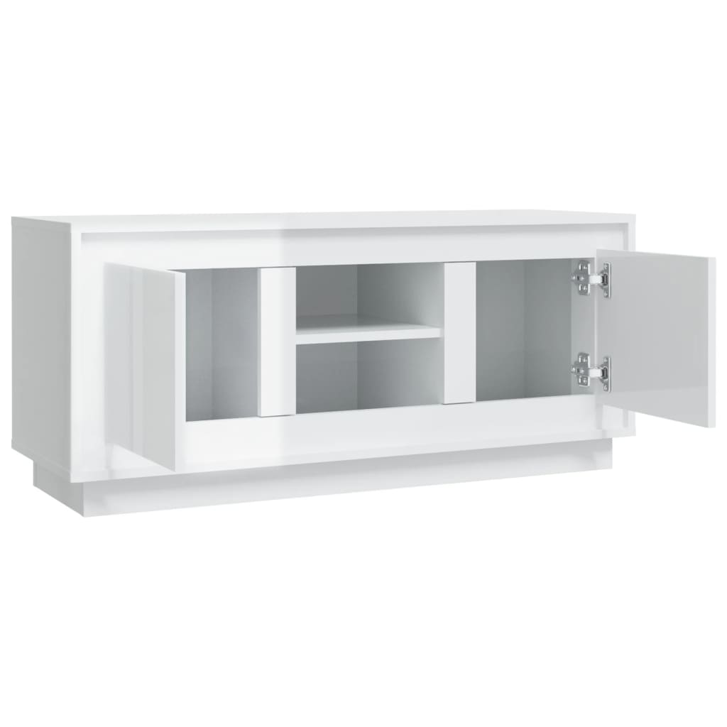 vidaXL Comodă TV, alb extralucios, 102x35x45 cm, lemn prelucrat
