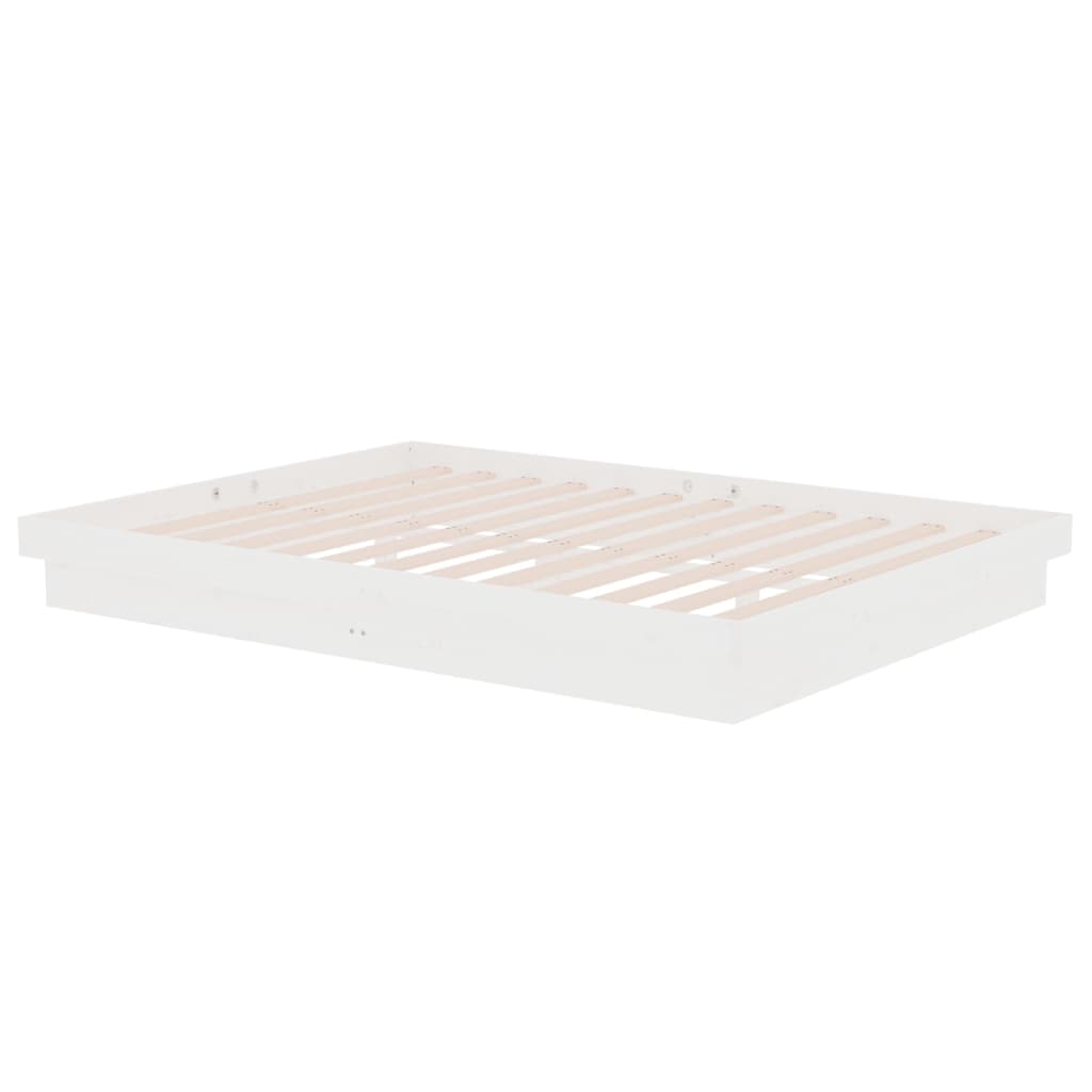 vidaXL Cadru de pat dublu, alb, 135x190 cm, lemn masiv