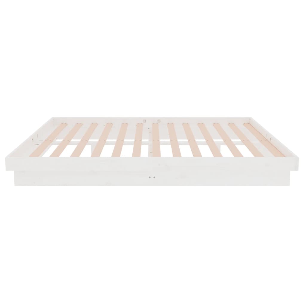 vidaXL Cadru de pat dublu, alb, 135x190 cm, lemn masiv