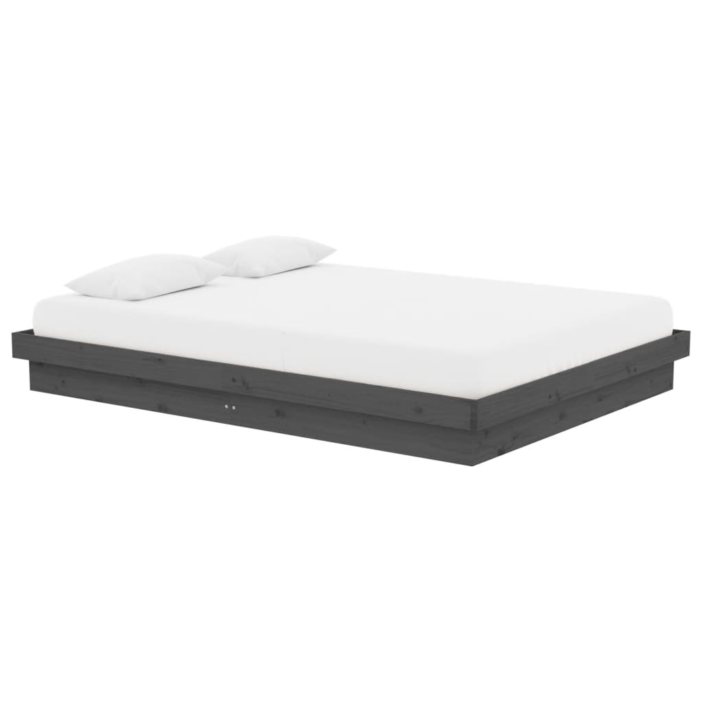 vidaXL Cadru de pat dublu, gri, 135x190 cm, lemn masiv