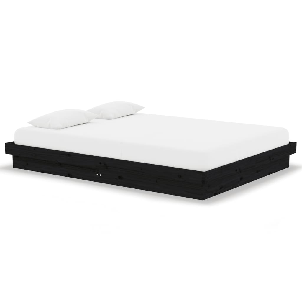vidaXL Cadru de pat dublu, negru, 135x190 cm, lemn masiv vidaXL Cadru de pat dublu, negru, 135x190 cm, lemn masiv