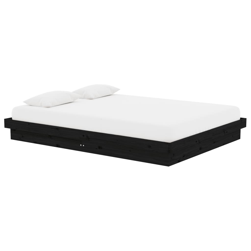 vidaXL Cadru de pat dublu, negru, 135x190 cm, lemn masiv vidaXL Cadru de pat dublu, negru, 135x190 cm, lemn masiv