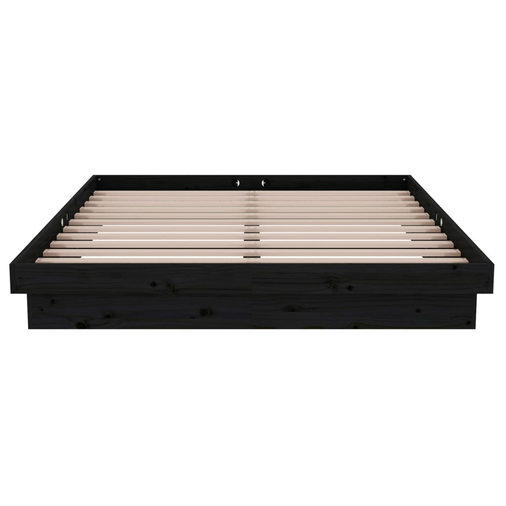 vidaXL Cadru de pat dublu, negru, 135x190 cm, lemn masiv vidaXL Cadru de pat dublu, negru, 135x190 cm, lemn masiv