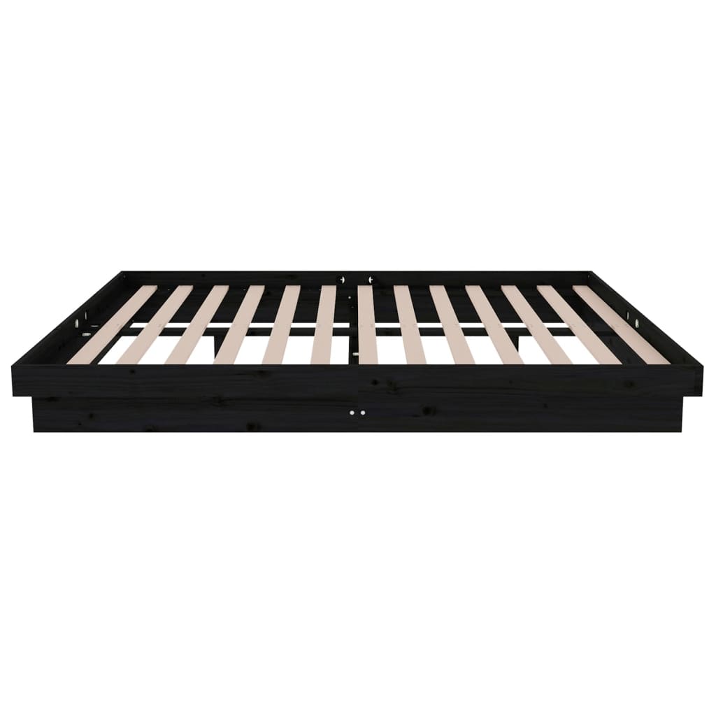 vidaXL Cadru de pat dublu, negru, 135x190 cm, lemn masiv vidaXL Cadru de pat dublu, negru, 135x190 cm, lemn masiv