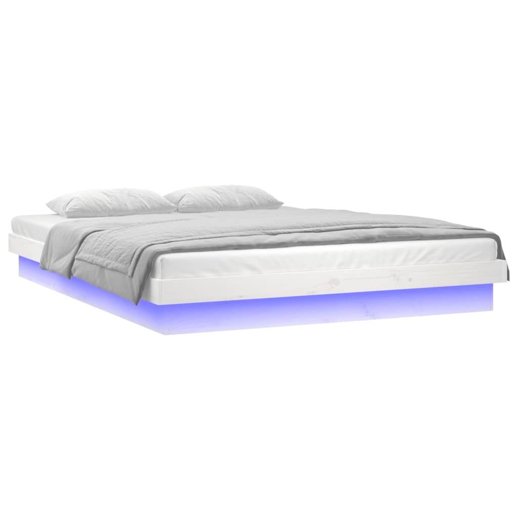 vidaXL Cadru de pat cu LED King Size, alb, 150x200 cm, lemn masiv