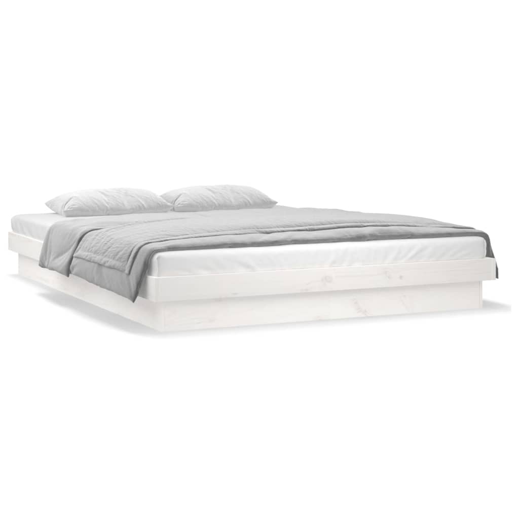 vidaXL Cadru de pat cu LED King Size, alb, 150x200 cm, lemn masiv