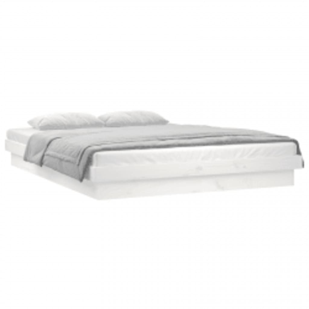 vidaXL Cadru de pat cu LED, alb, 200x200 cm, lemn masiv