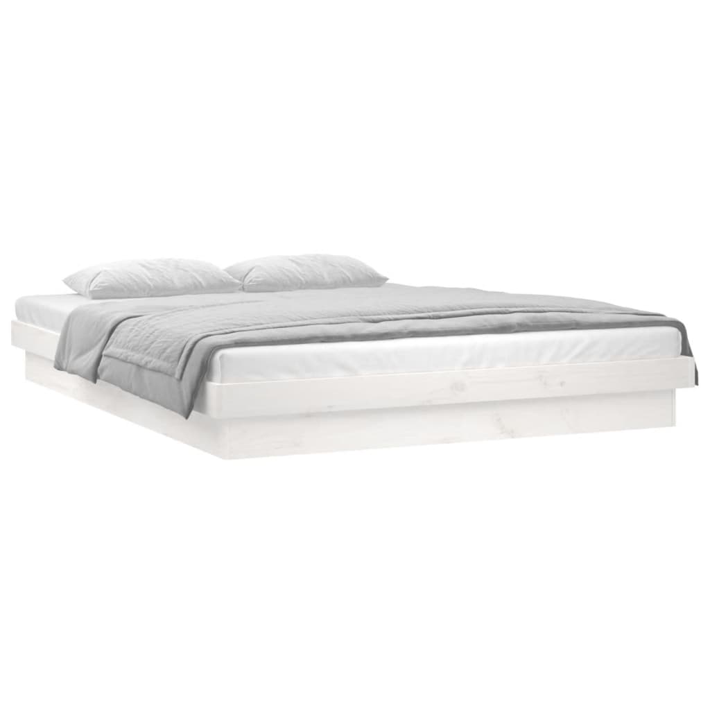 vidaXL Cadru de pat cu LED, alb, 200x200 cm, lemn masiv