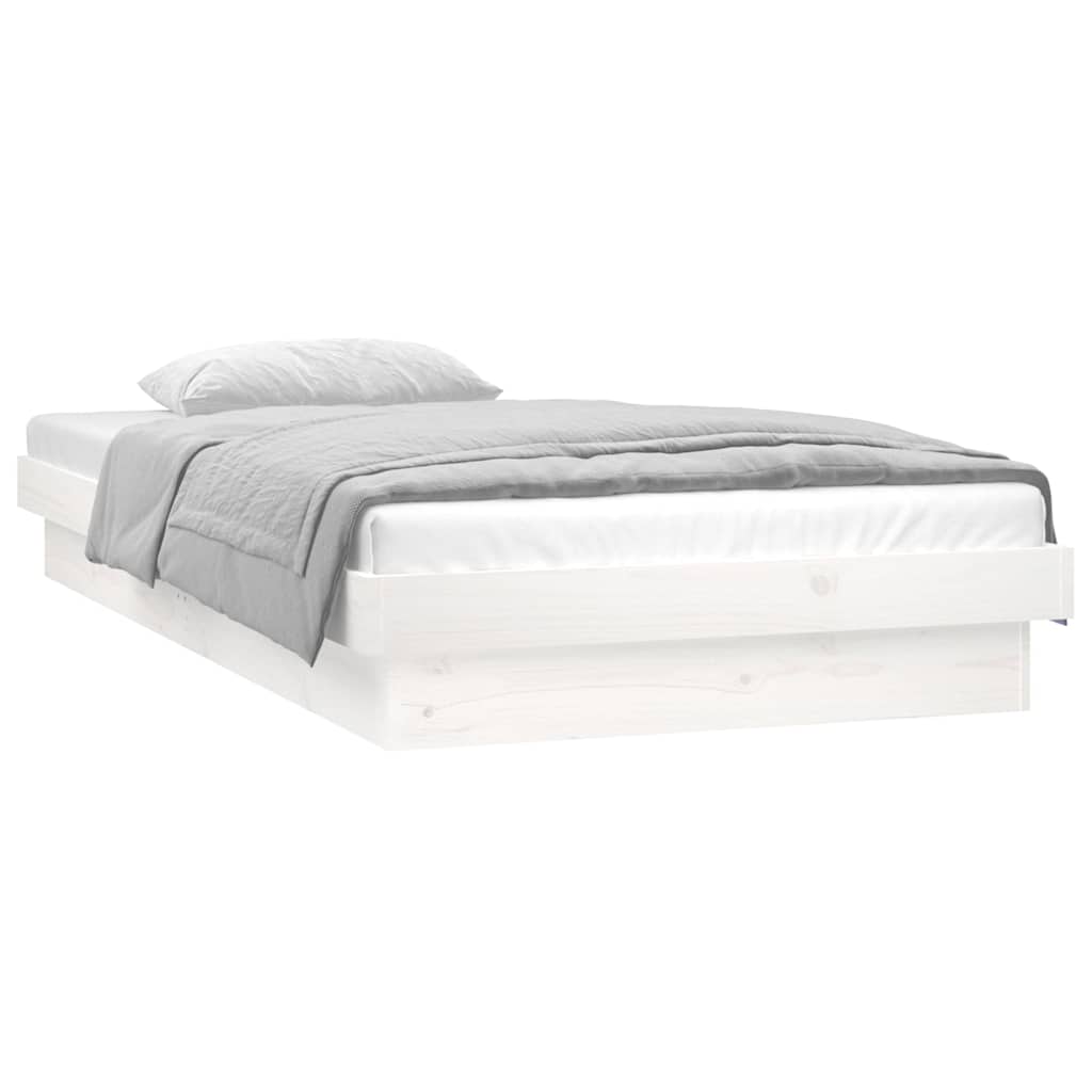 vidaXL Cadru de pat cu LED mic single, alb, 75x190 cm, lemn masiv