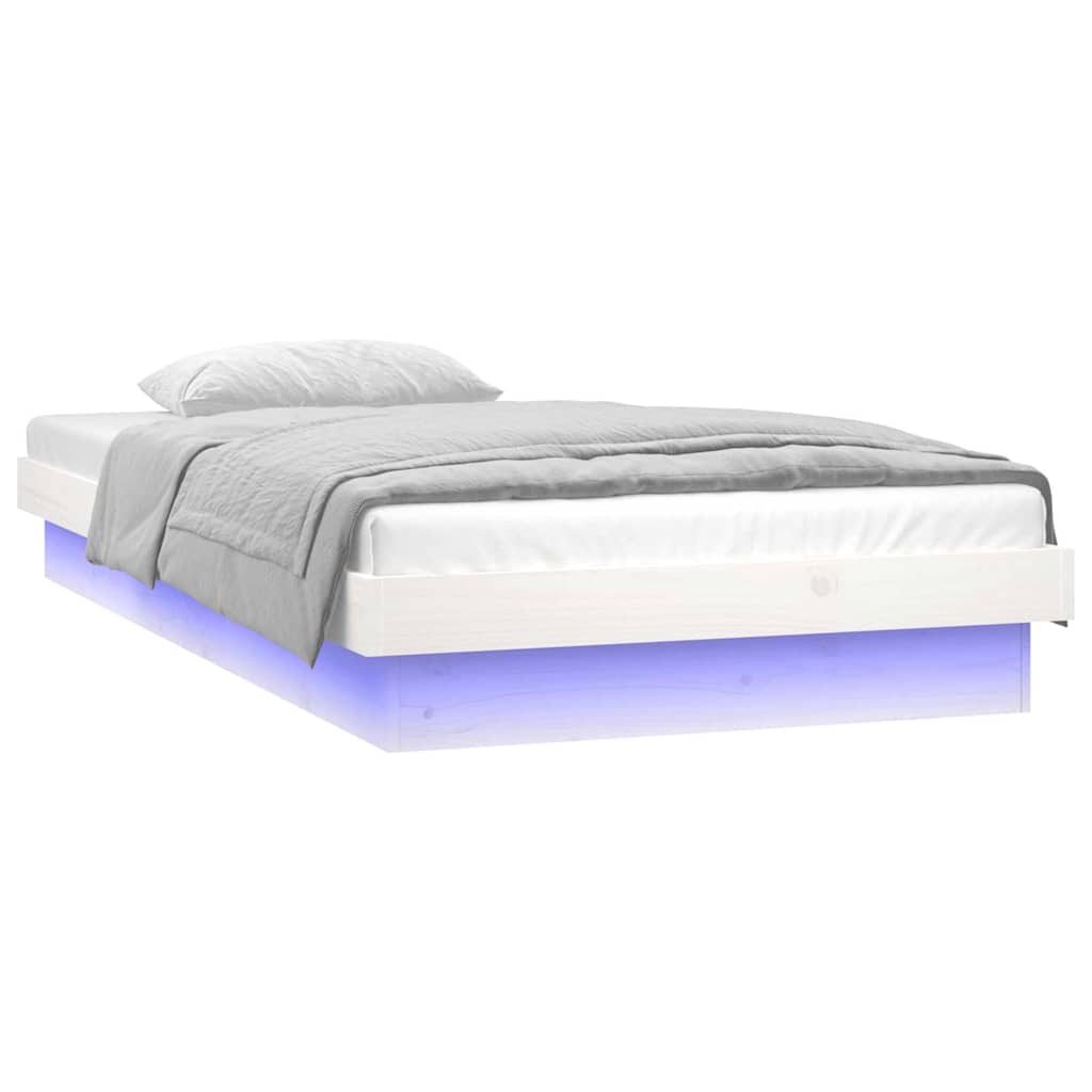 vidaXL Cadru de pat cu LED mic single, alb, 75x190 cm, lemn masiv