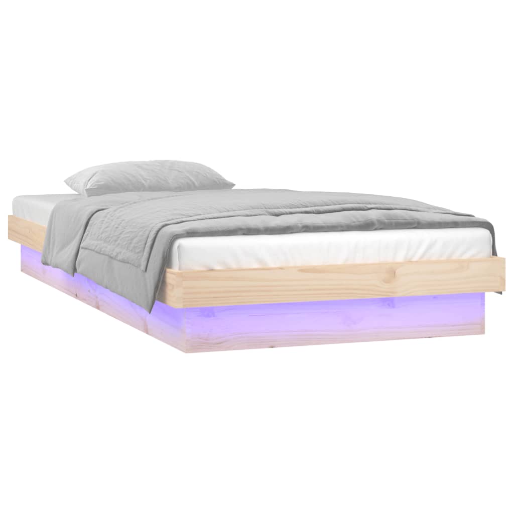 vidaXL Cadru de pat cu LED, Single, 90x190 cm, lemn masiv vidaXL Cadru de pat cu LED, Single, 90x190 cm, lemn masiv
