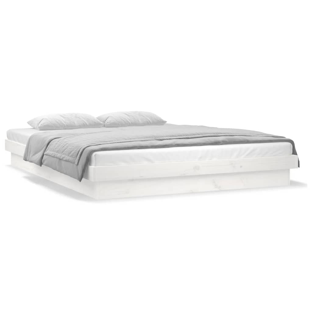 vidaXL Cadru de pat cu LED, dublu, alb, 135x190 cm, lemn masiv
