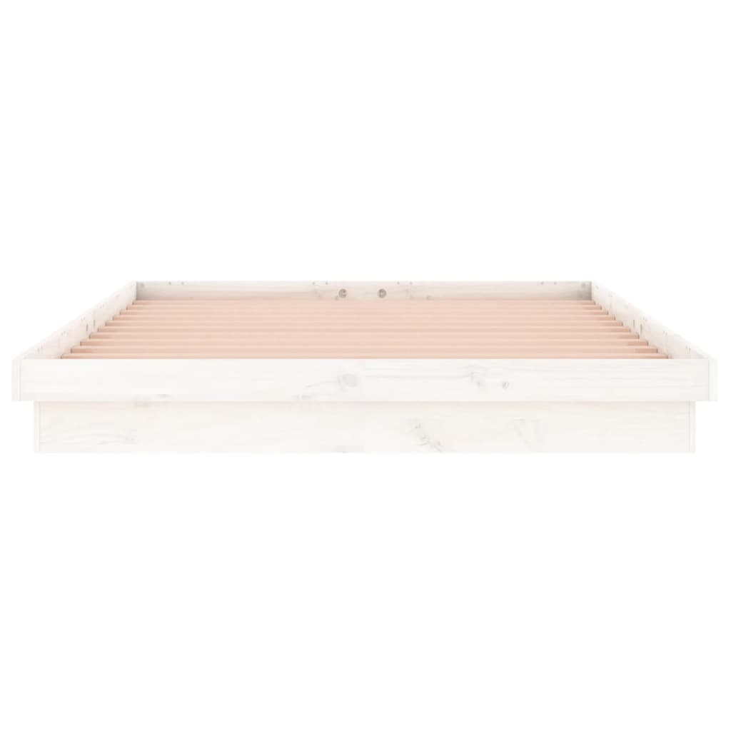vidaXL Cadru de pat cu LED, dublu, alb, 135x190 cm, lemn masiv