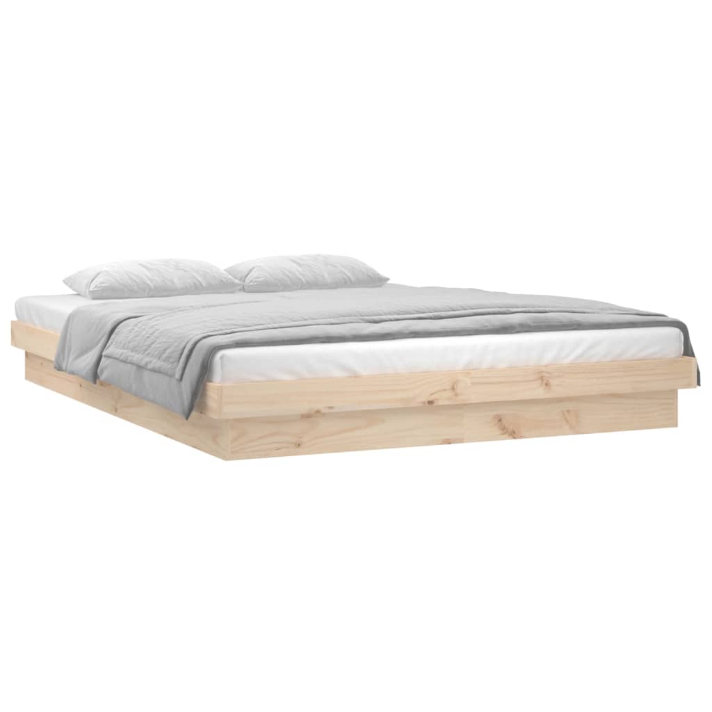 vidaXL Cadru de pat cu LED, 140x190 cm, lemn masiv