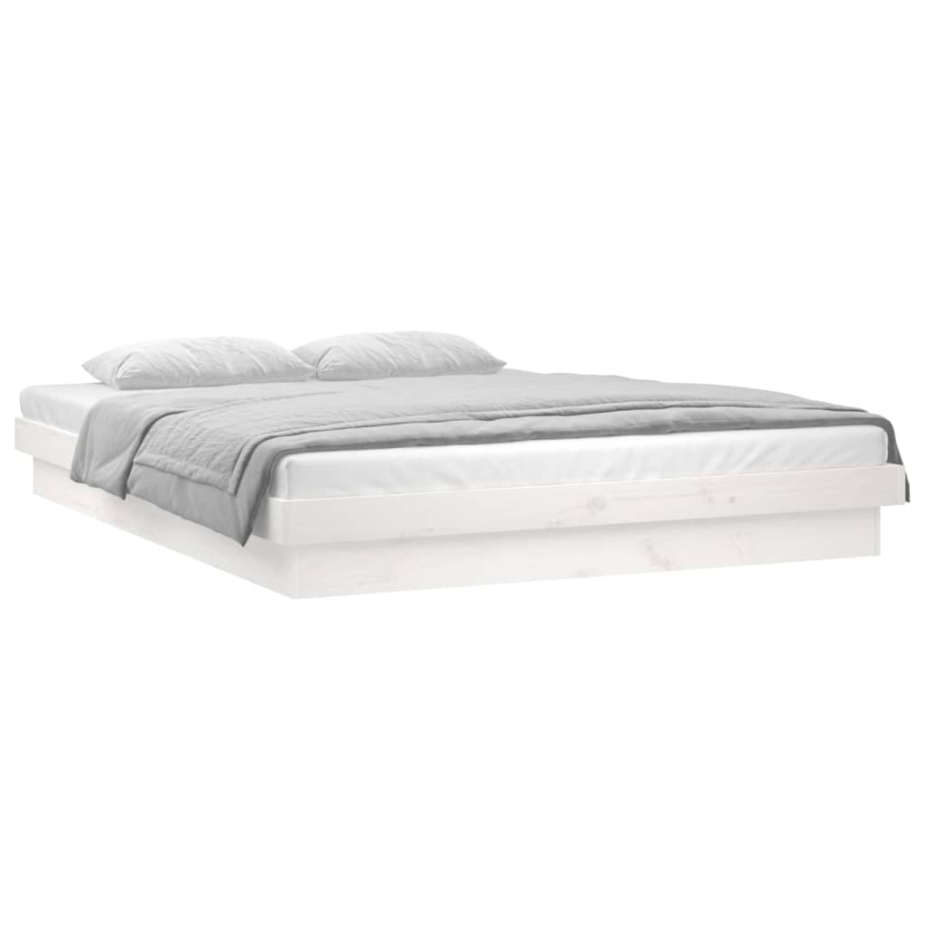 vidaXL Cadru de pat cu LED, alb, 140x190 cm, lemn masiv