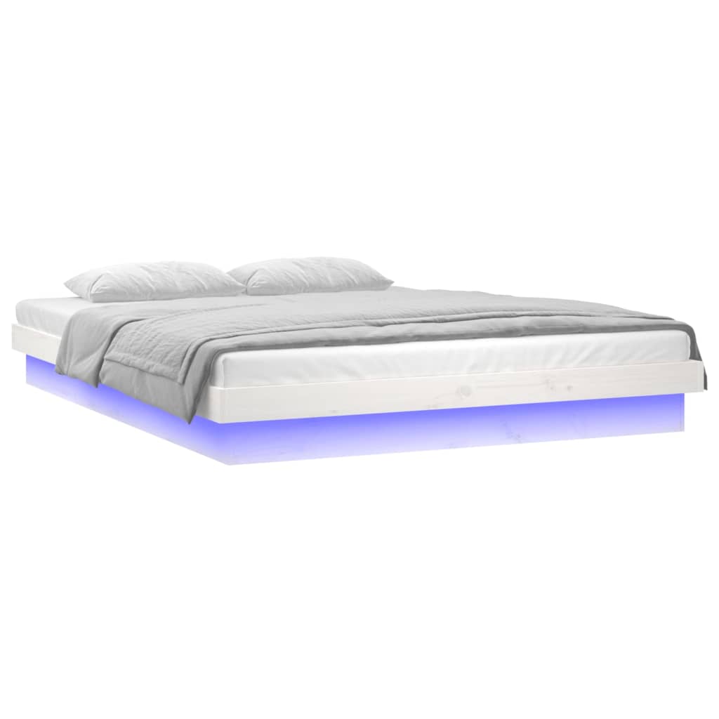 vidaXL Cadru de pat cu LED, alb, 140x190 cm, lemn masiv