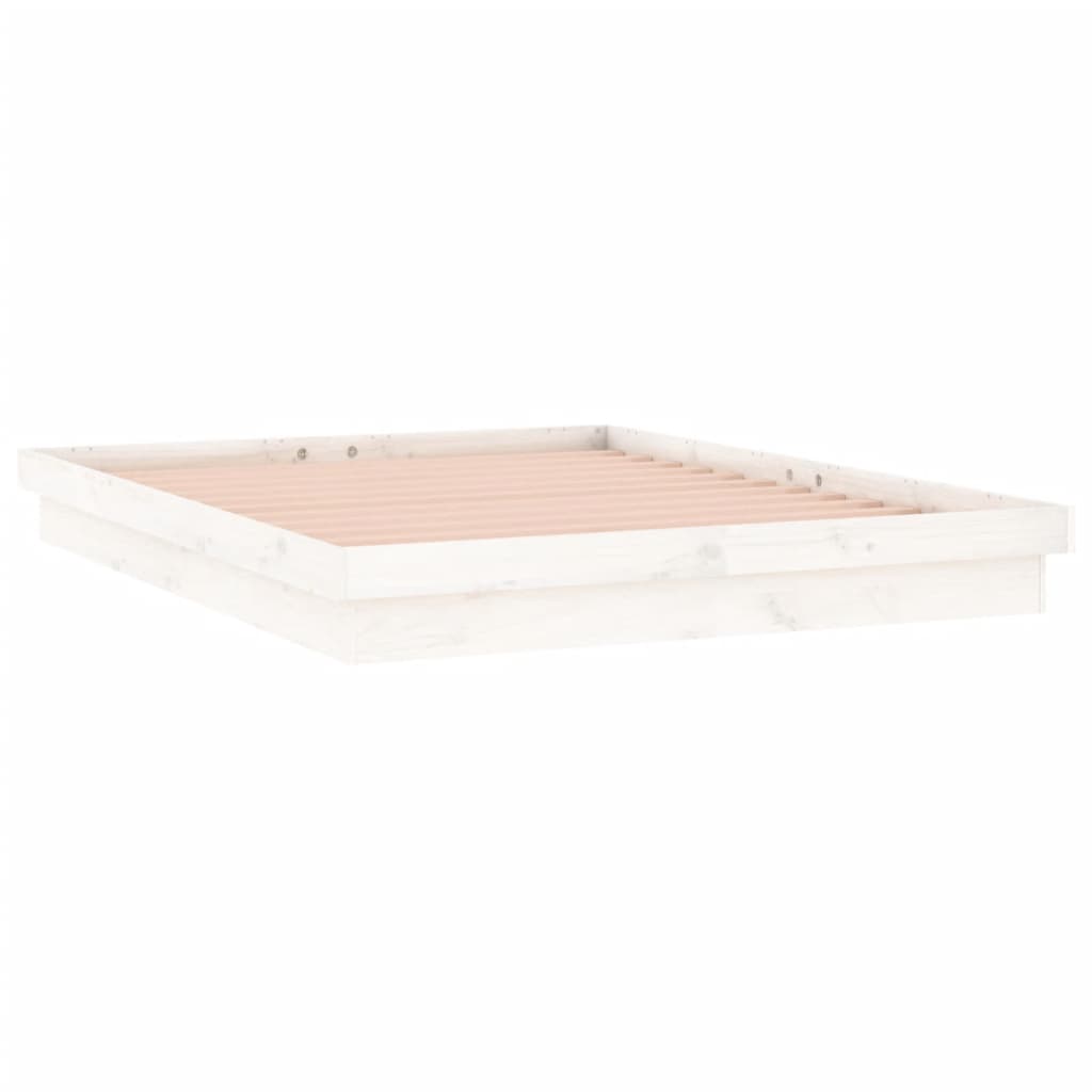 vidaXL Cadru de pat cu LED, alb, 140x190 cm, lemn masiv