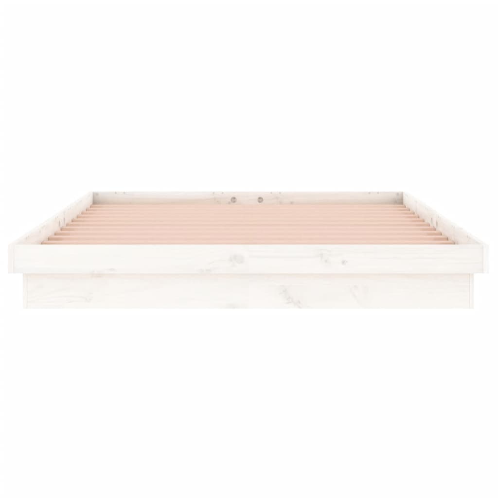 vidaXL Cadru de pat cu LED, alb, 140x190 cm, lemn masiv