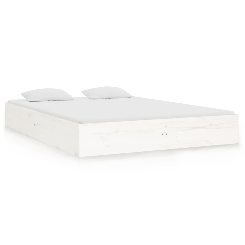 vidaXL Cadru de pat dublu, alb, 135x190 cm, lemn masiv