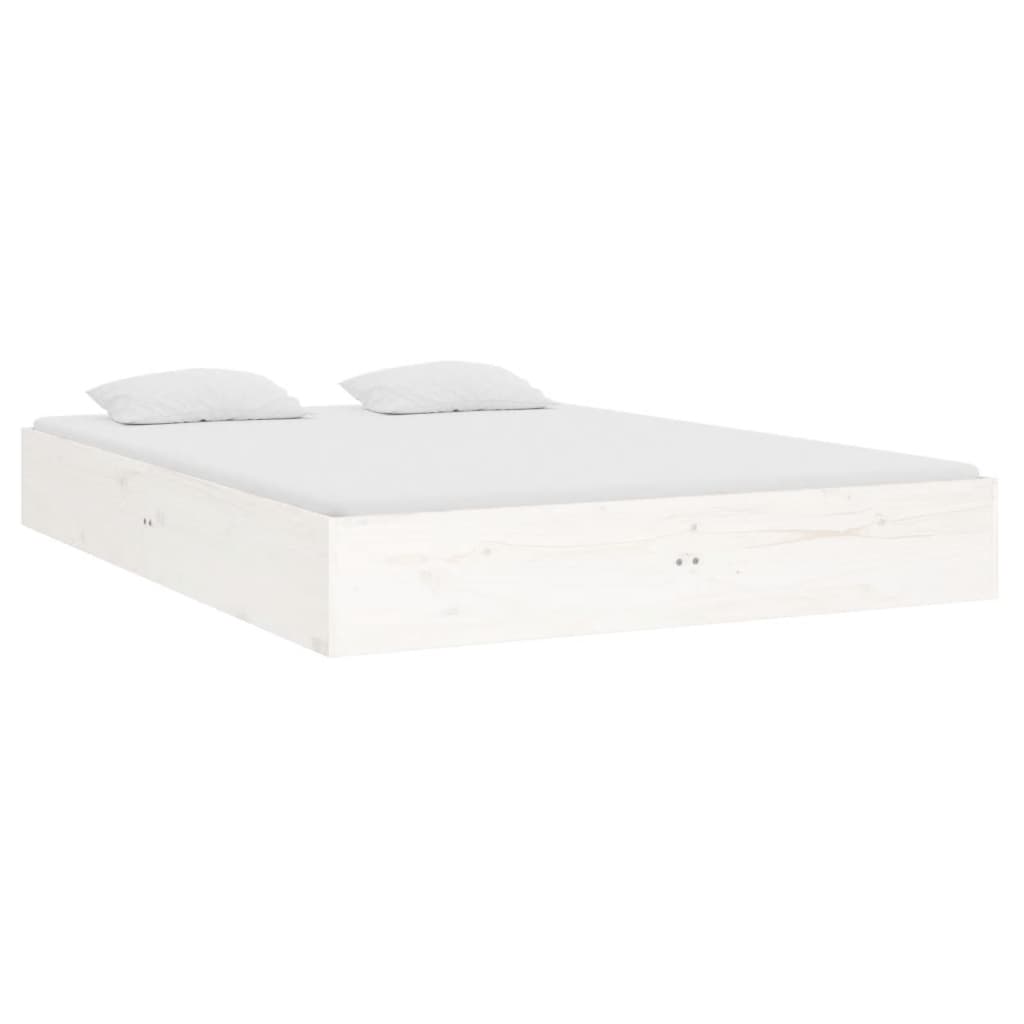 vidaXL Cadru de pat dublu, alb, 135x190 cm, lemn masiv