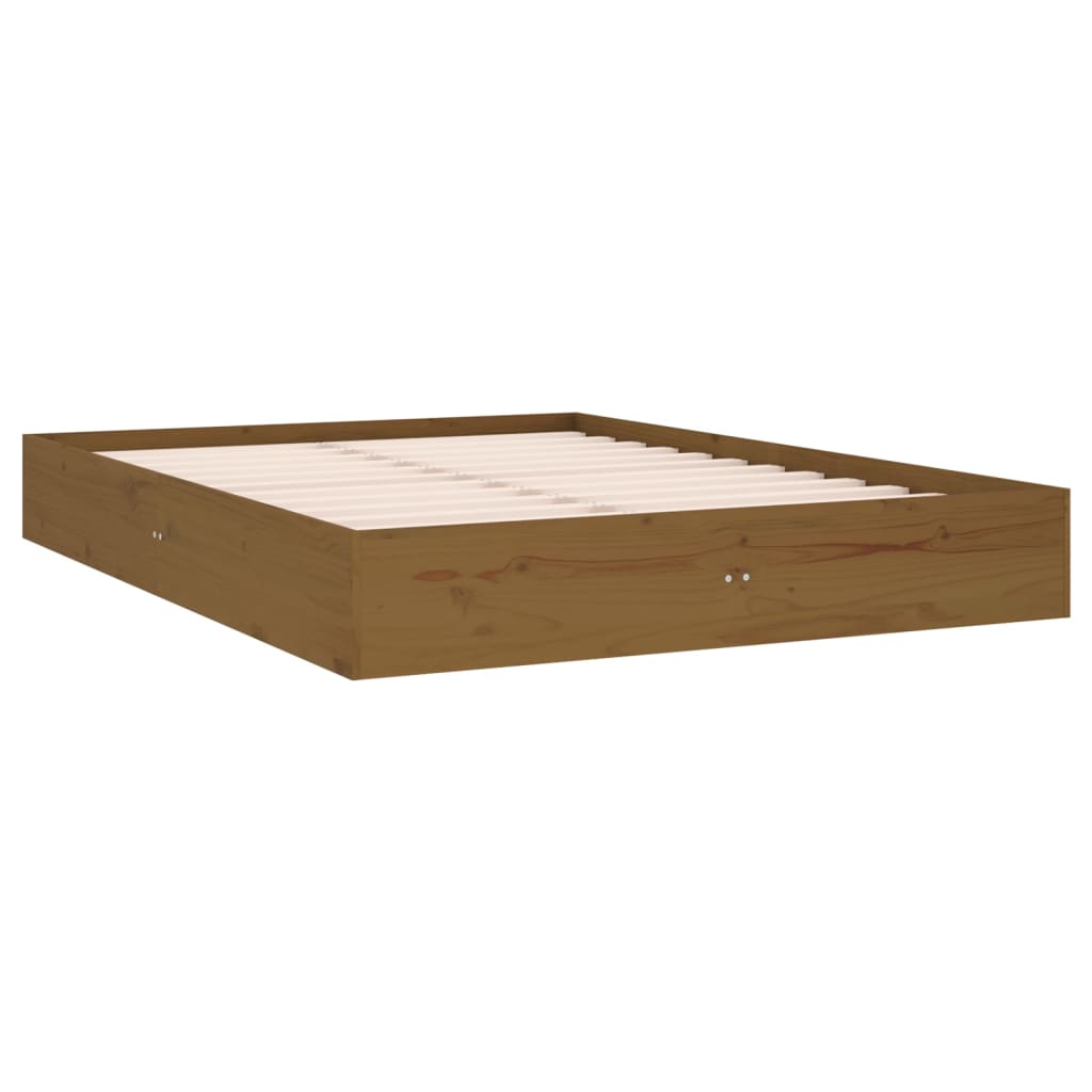 vidaXL Cadru de pat dublu, maro miere, 135x190 cm, lemn masiv