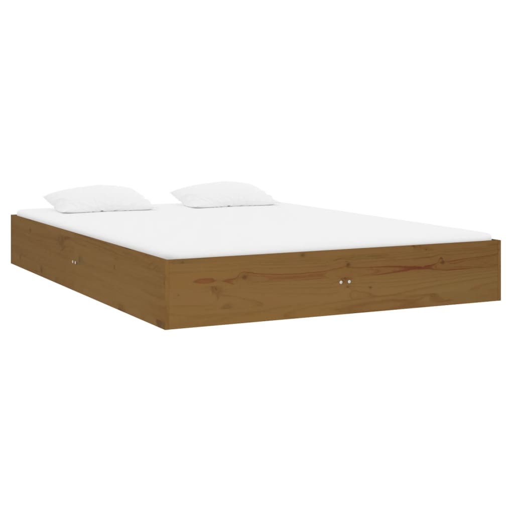 vidaXL Cadru de pat dublu, maro miere, 135x190 cm, lemn masiv