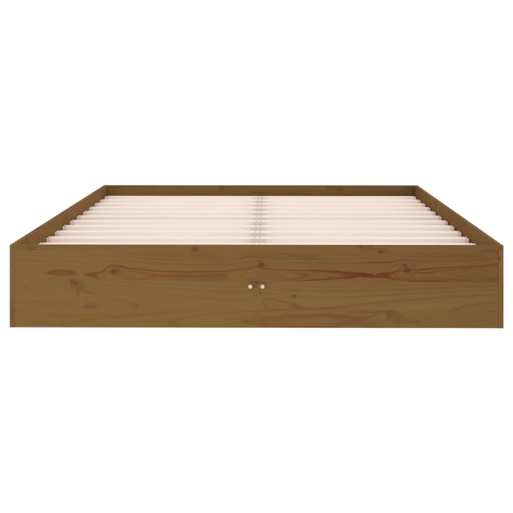 vidaXL Cadru de pat dublu, maro miere, 135x190 cm, lemn masiv