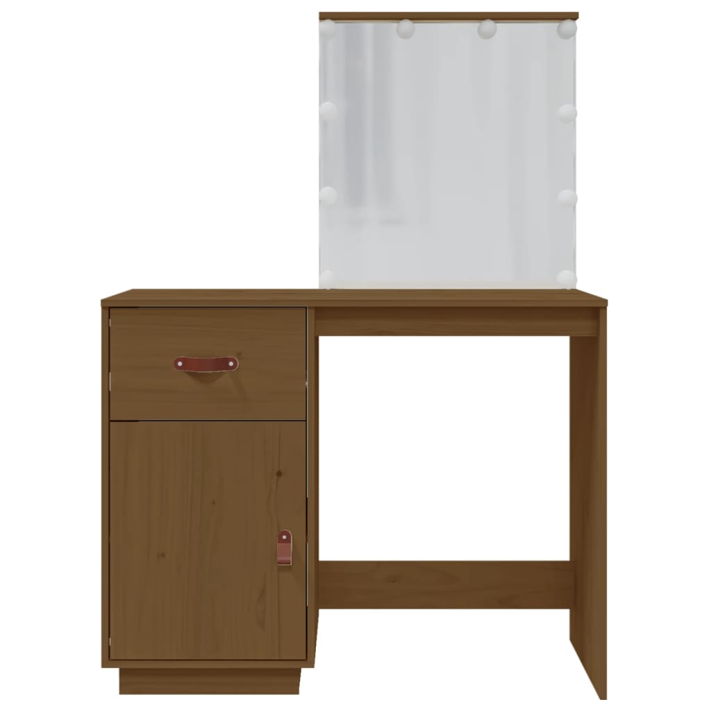 vidaXL Măsuță de toaletă LED maro miere, 95x50x133,5 cm lemn masiv pin vidaXL Măsuță de toaletă LED maro miere, 95x50x133,5 cm lemn masiv pin